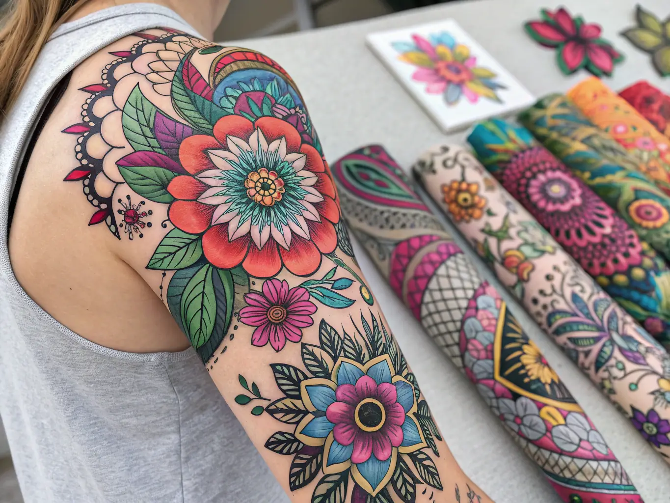 A digital rendering of a futuristic tattoo design incorporating technological elements and minimalist aesthetics, reflecting TATX's focus on innovation and modern design.